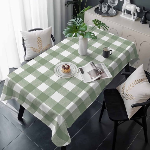 Sage Green Buffalo Plaid Table Cloth Waterproof Tablecloths, Farmhouse Green White Checkered Tablecloth Dining Table Cover for Kitchen Party Tabletop Outdoor, Rectangle Tablecloth 60x120 Inch