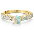 thumbnail image 3 of Gem Stone King 14K Yellow Gold Simulated White Opal and Lab Grown Diamond Engagement Ring for Women | 2.10 Cttw | Round Cabochon 6MM | Gemstone October Birthstone | Size 6, 3 of 6