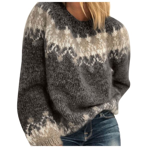 Christmas Sweaters Women Casual High Thick Winter Print Loose Pullover Knit Sweater Top Relaxed Fit Long Sleeve Pullover Sweaters for Women Black L
