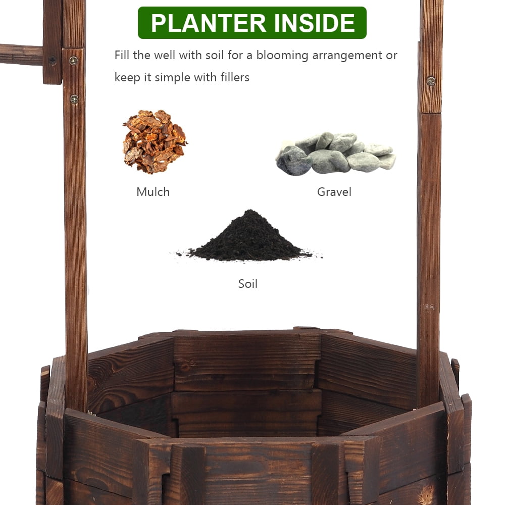 BAYUELSWU Wishing Wells for Yard, Wooden Wishing Well Planter with Hanging Bucket Decor for Garden Patio Lawn Backyard (Brown)
