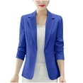 thumbnail image 3 of Fall Saving! HVOBTTY Women's Crop Blazer, Fall Coat for Women, Women's Fashion Solid Color Collar Long Sleeve Cardigan Outwear Blazer Blue, M, 3 of 5