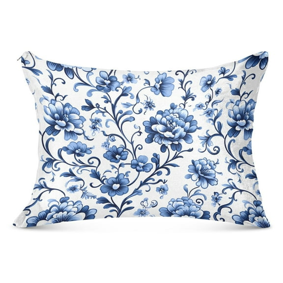 Plush Pillow Cases Standard Size Ultra Soft Warm Pillowcases with Zipper Floral with Blue Flowers 20"x26"