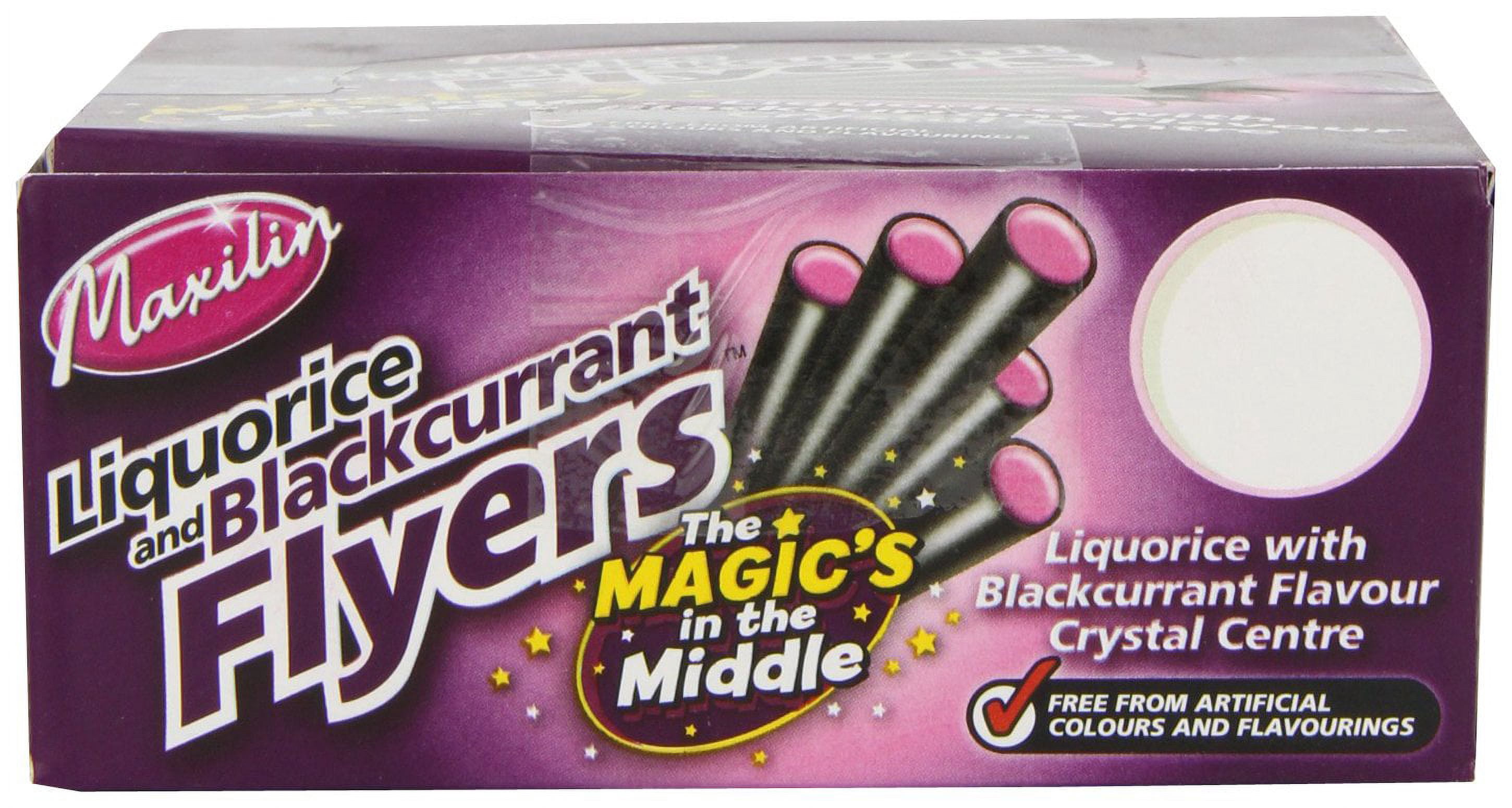 Maxilin-crawford Flyers Liquorice With Blackcurrant Crystal Centre 60 Pieces