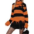 thumbnail image 3 of Womens' Turtle Neck Long Sleeve Print Knit Sweaters Orange Striped S, 3 of 9