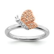Stackable Expressions Sterling Silver and Rose Gold Tone Diamond Butterfly Ring, Size 6