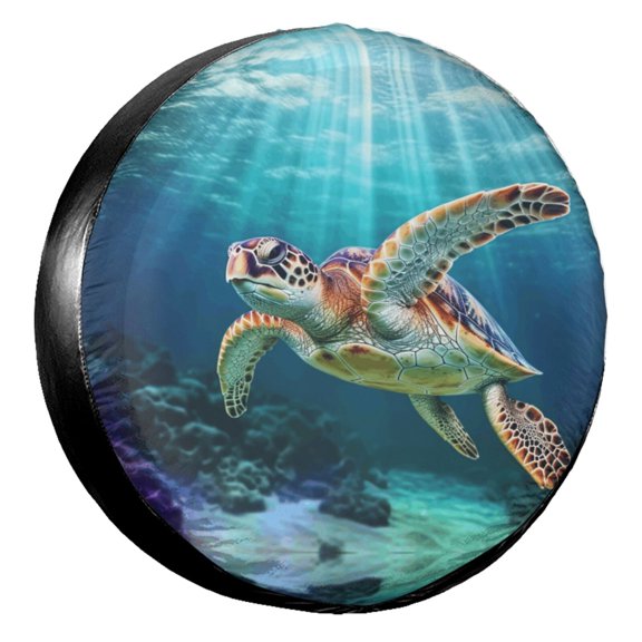 KAKALAD Sea Turtle Swiming In Underwater 02 Spare Tire Cover Universal Vehicle Accessories Buckle Car Tools 14”in