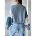 thumbnail image 4 of Women'S Color Block Open Front Long Sleeve Ribbed Knit Cropped Cardigan Sweaters  Blue XXL, 4 of 7