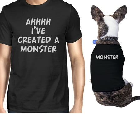 Created A Monster Small Dog and Owner Matching Shirts Black