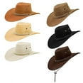 thumbnail image 4 of Suede Western Cowboy Hat with Drawstring Black Bullfighter Wide-Brim Hat Outdoor Travel Beach Sun Hat for Adult, 4 of 9