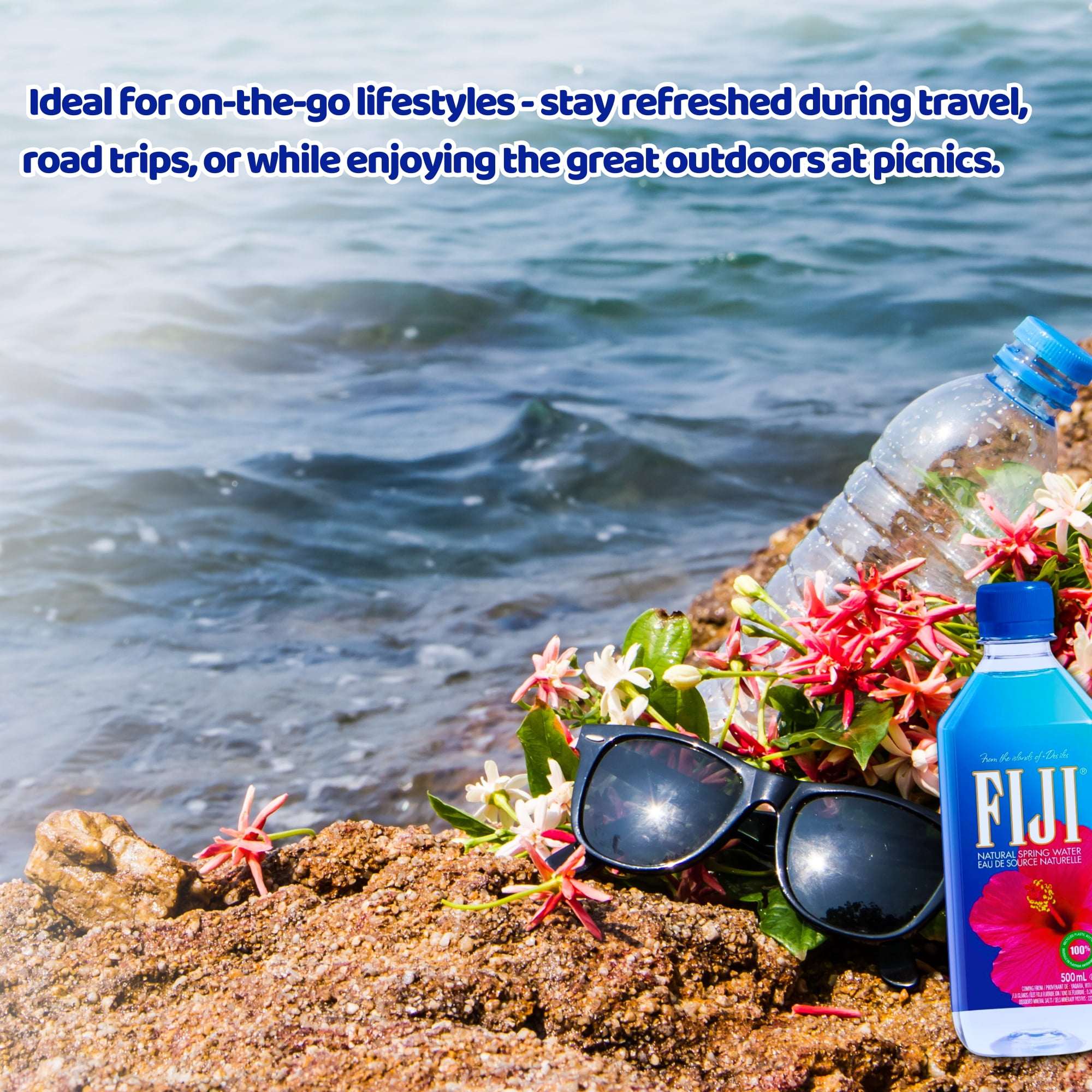 Fiji Natural Artesian Water, 500ML Bottle (Pack of 24) Naturally Filtered Spring Water Kosher Gluten-free Thirst Quencher Blissful On-the-go Travel Hydration & CUSTOM Storage Carrier