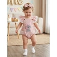 thumbnail image 4 of Cenuakty Baby Girls Birthday Romper Cute Goose/Elephant Embroidery Flutter Sleeves Jumpsuit and Headband Set Fashion Clothes, 4 of 9