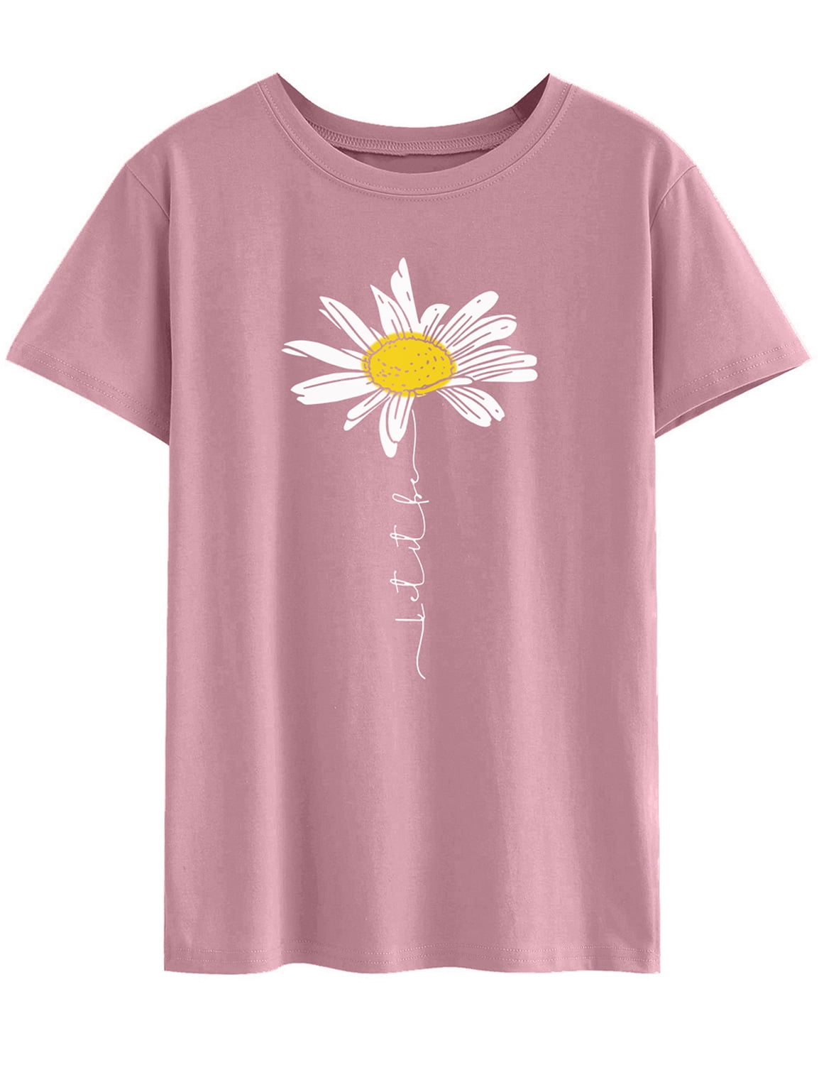 ZXSXSY Women's Daisy Letter Print Crew Neck Short Sleeve ZXSXSY Women's Daisy Letter Print Crew Neck Short Sleeve