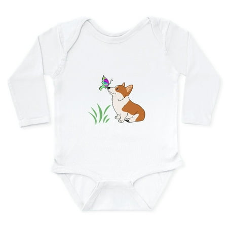 

CafePress - Corgi With Butterfly Body Suit - Long Sleeve Cotton Baby Bodysuit