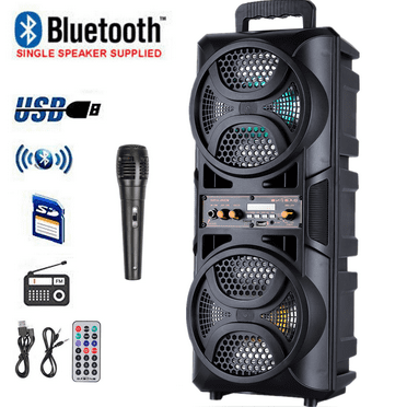 Dazone Dual 6.5" Woofer Portable FM Bluetooth Party Speaker Heavy Bass Sound Remote Control