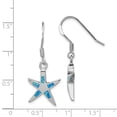 thumbnail image 2 of 925 Sterling Silver Created Blue Opal Inlay Flat Starfish Dangle Earrings, 2 of 5