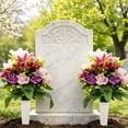 thumbnail image 5 of Artificial Cemetery Flowers with Vase, Set of 2 Rose Lily Bouquet Graveyard Memorial Flowers, Fade-Resistant All-Weather Grave Flowers for Cemetery Headstones Decoration, 5 of 6