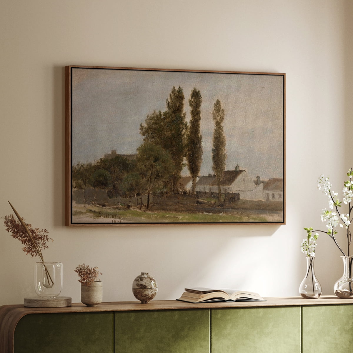 Vintage Landscape-CCXXX By Wexford Home Framed in Walnut Wood Gallery Wrapped Canvas 25 in. x 37 in.