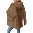 thumbnail image 4 of Women's Fashionable Solid Color Long Sleeved Loose Hooded Zipper Down Plush Jacket, Embroidered Design for Cozy and Chic Look,Camel,S, 4 of 8