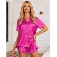 thumbnail image 2 of Ekouaer Womens Satin Pajamas Set Button Down 2 Piece Silk Pjs Shorts Set Ruffle Lingerie Notch Collar Sleepwear S-XXL, 2 of 6