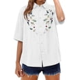 thumbnail image 2 of Endives Womens Cotton Linen Shirt Lapel Embroidered Button Down Shirt 3/4 Sleeve Bteathable Shirt Blouse for Women Spring Trendy White, 2 of 5