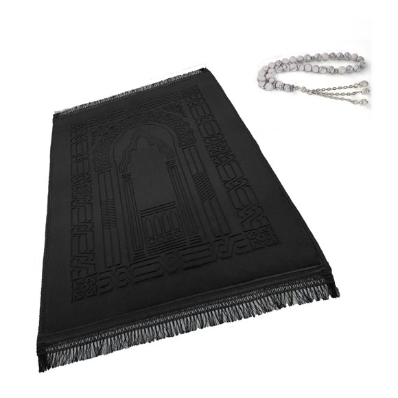 Tapis de Prière Musulman Islamique - Épais Grand Sajadah pour Enfants Hommes Femmes avec Perles de Prière Islamiques pour Eid Voyage Ramadan, Doux Luxe et Idéal pour Genoux et avant