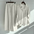 thumbnail image 2 of Womens 2 Piece Cotton Linen Sets Plus Size Lounge Outfits Long Shirts Plus Size Long Pants Tracksuit Sweatsuits, 2 of 5