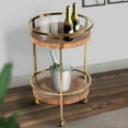 thumbnail image 2 of 34 Inch 2 Tier Industrial Style Tea and Bar Cart, Live Edge Mango Wood Shelves, Metal Frame, Brown, Brass- Saltoro, 2 of 7