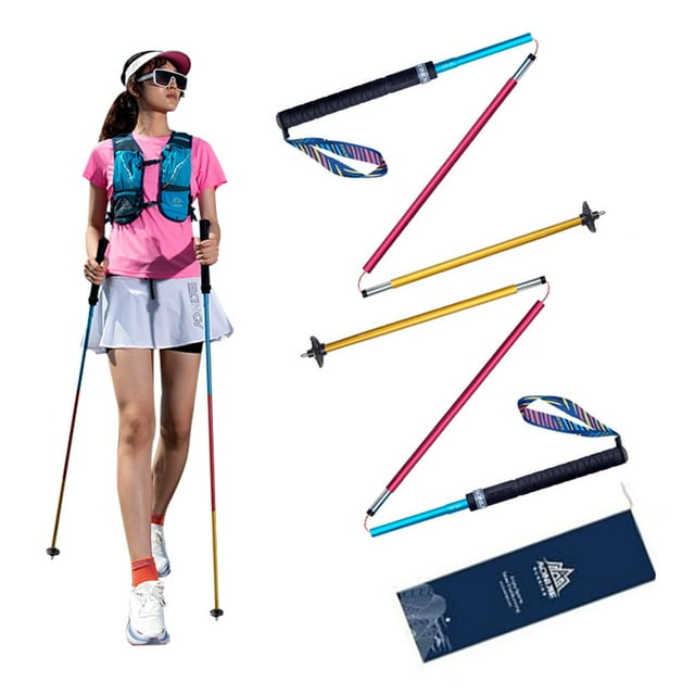 AONIJIE Bâtons de Marche et de Randonnée, Lot de 2, Bâtons de Marche en Aluminium Légers et Pliables pour Voyager, Camping, Randonnée, Alpinisme