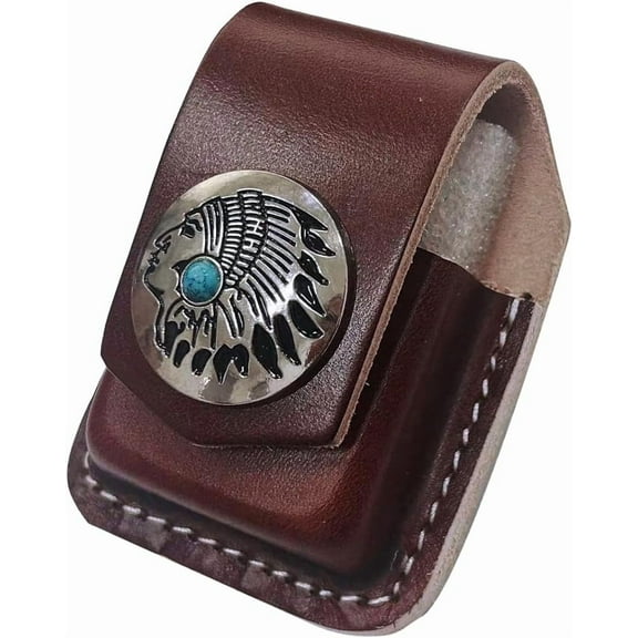Turquoise Leather Lighter Case Holder Lighter Pouch Protective Storage with Pocket Belt Loop Full Grain Handcrafted Sheath for Belt Lighter(Coconut Brown)
