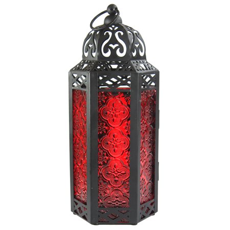 Red Glass Decorative Moroccan Style Candle Lantern Walmart Com