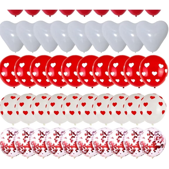 Valentine's Day Balloons Heart Shape Red White Confetti Latex Balloons for Valentines Day, Anniversary, Wedding Party Decorations