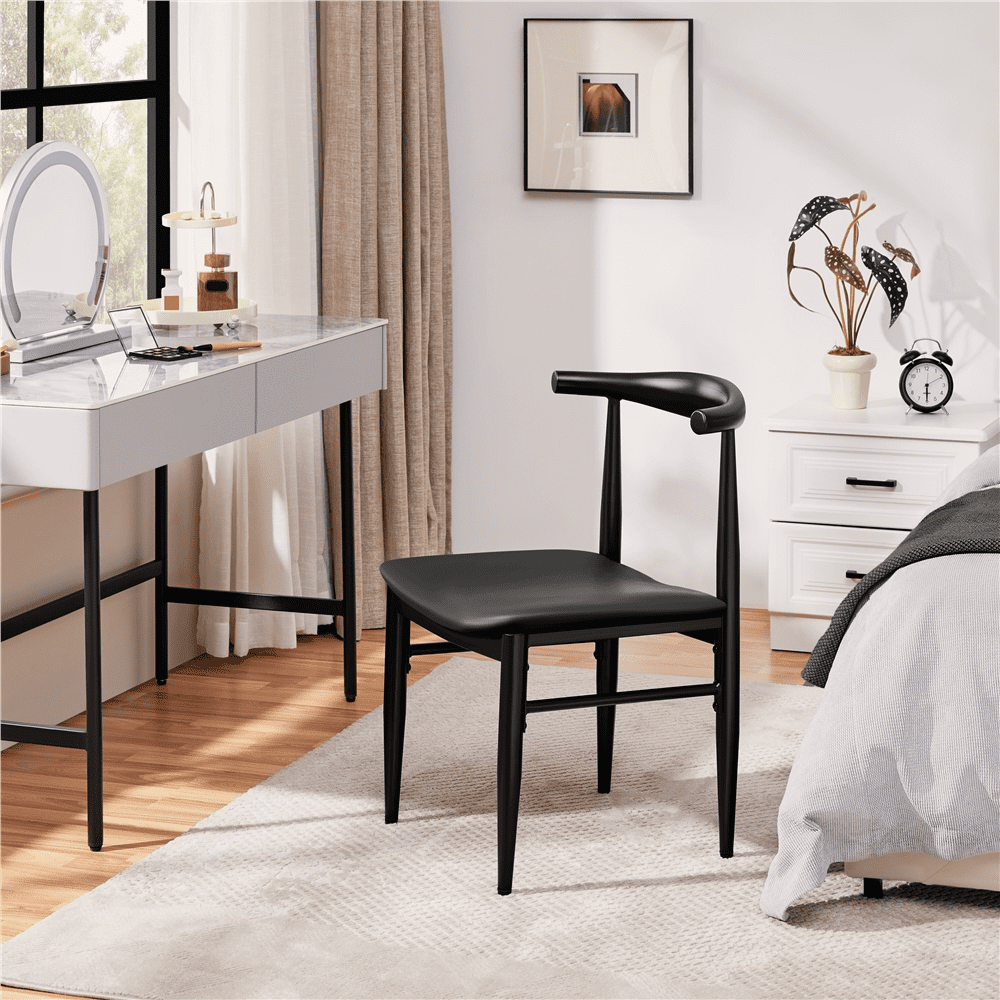 Alden Design 2-Piece Modern Armless Leather Dining Chairs with Backrest, Black