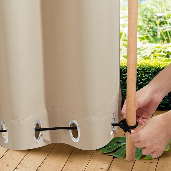 NICETOWN 2 Panels Outdoor Patio Curtains Windproof Top & Bottom Grommet & Back Tab, Biscotti Beige, W52 x L84, Thermal Insulated Windproof Drapes Keep Privacy for Yard/Porch with Ropes for Fixed