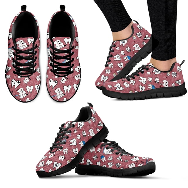Zapatos planos con estampado de dientes de dibujos animados para mujer, zapatillas informales de malla de aire, cómodos, para mujer