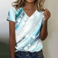 thumbnail image 2 of Blusas de Manga Corta para las Mujeres Impresión de Verano V-Cuello Blusa de Manga Corta, Poliéster Casual Top para las Mujeres, Lavado a Mano Toda la Temporada, 2 of 4