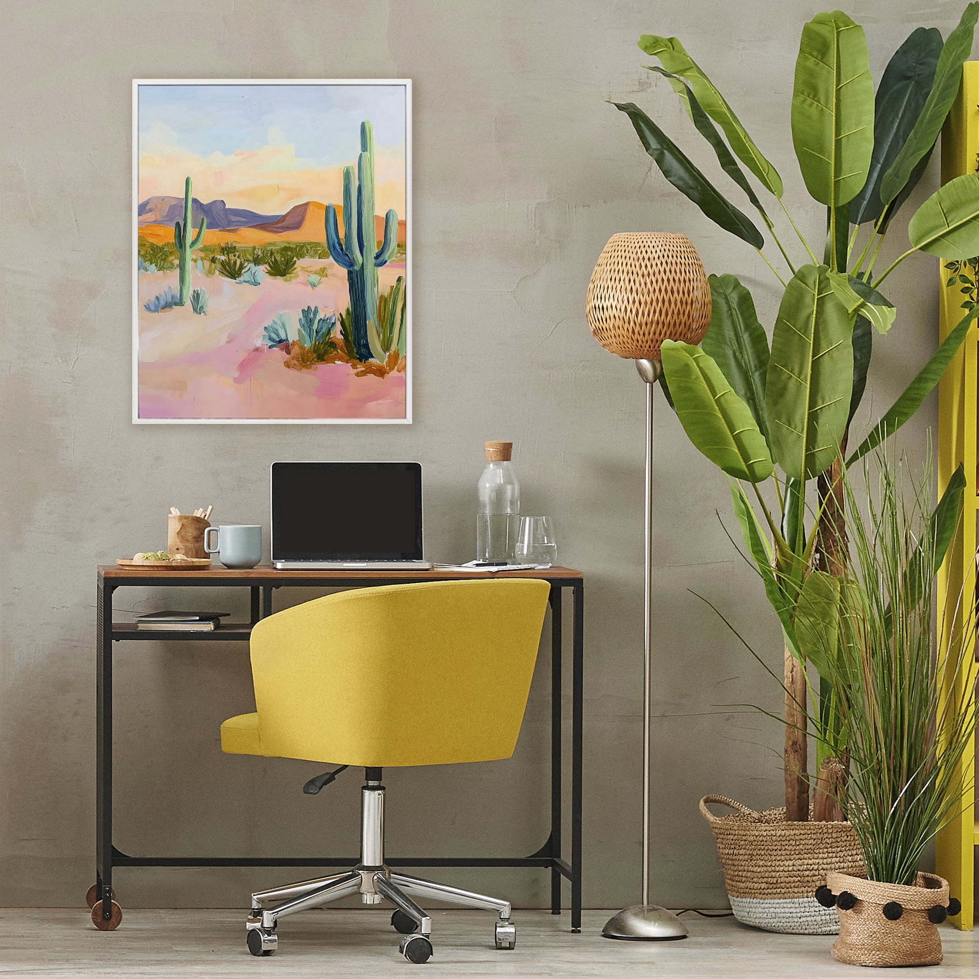 Stupell Industries Cactus Desert with Soft Sunset White Framed Giclee Art, design by The Prints Vibe