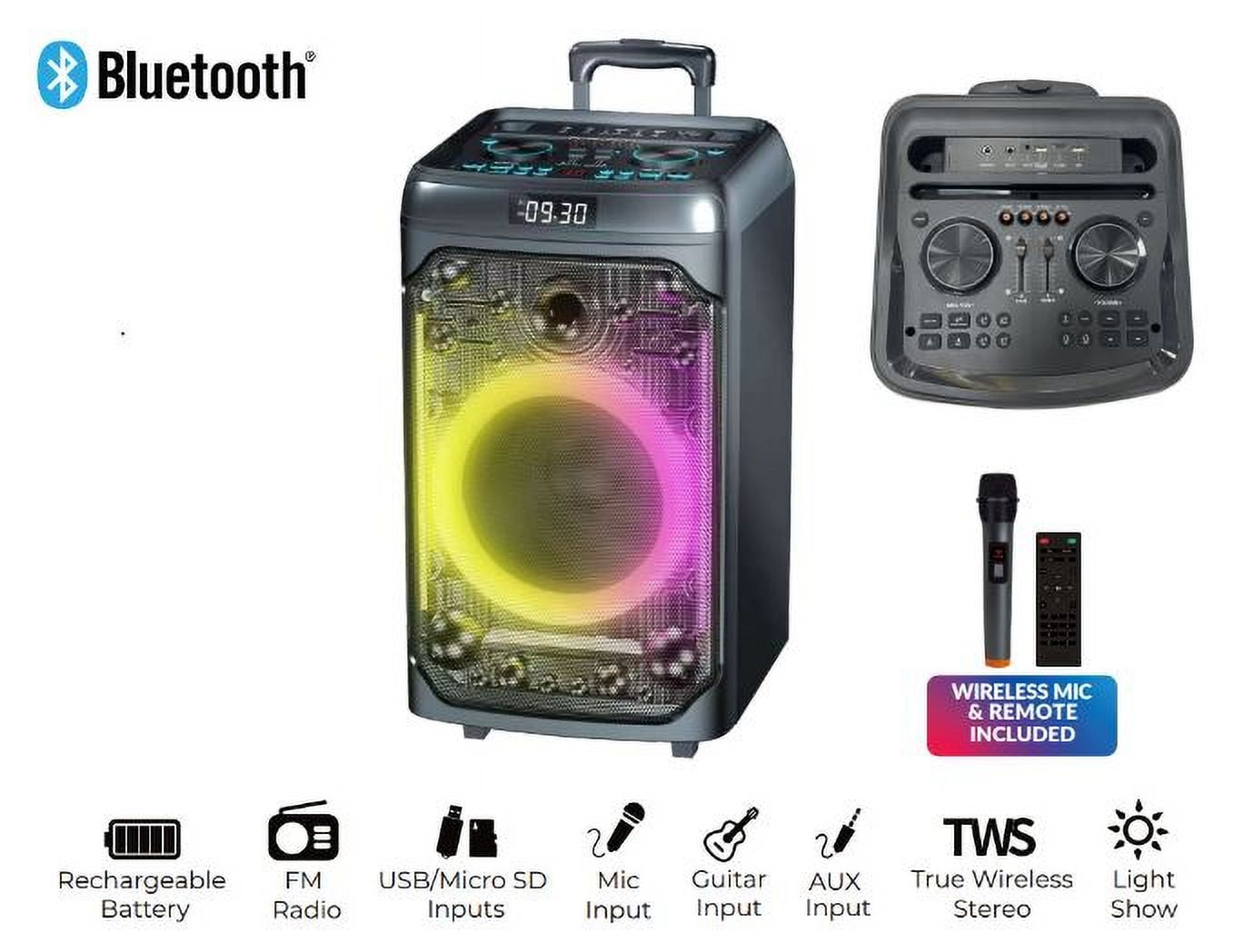 IQ Sound 12 Inch Rechargeable Bluetooth Party Speaker 100W LED Light Show FM Radio Mic Guitar USB AUX TWS IQ-7612DJBT