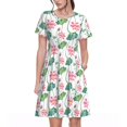 thumbnail image 1 of Bixox Robe d'Été à Manches Courtes pour Femmes Robe Ample Longueur Genou avec Poches-Lotus Fleur, 1 of 7
