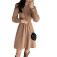 thumbnail image 2 of Vestido tipo suéter de cuello alto medio largo por encima de la rodilla para mujer, vestido interior de punto suelto y adelgazante para otoño e invierno, 2 of 2