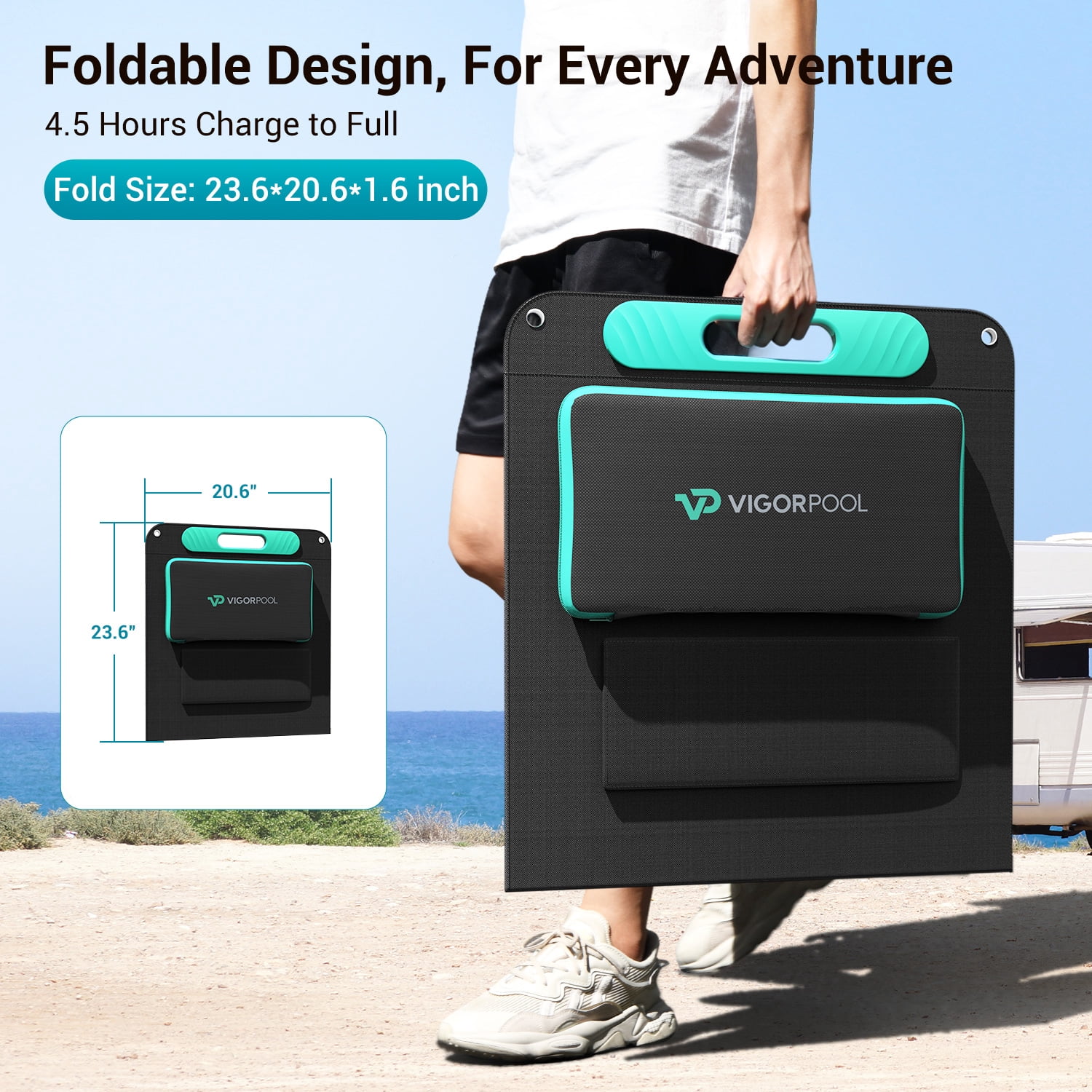 VIGORPOOL 100W 19.8V Portable Solar Panel for Power Station with SunPower Cells, Foldable Solar Charger with Adjustable Kickstand for Outdoor Camping,RV,off Grid System,Black