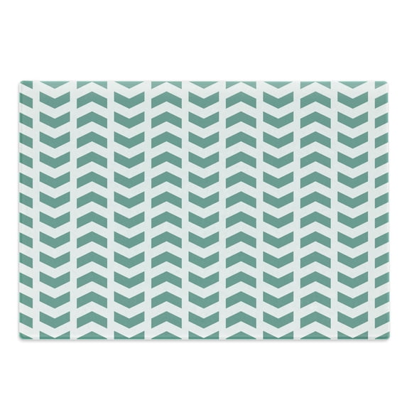 Mint Cutting Board, Abstract Zigzag Chevron Tribal Pattern with Minimalist Effects Modern Boho Design, Decorative Tempered Glass Cutting and Serving Board, Large Size, Teal White, by Ambesonne