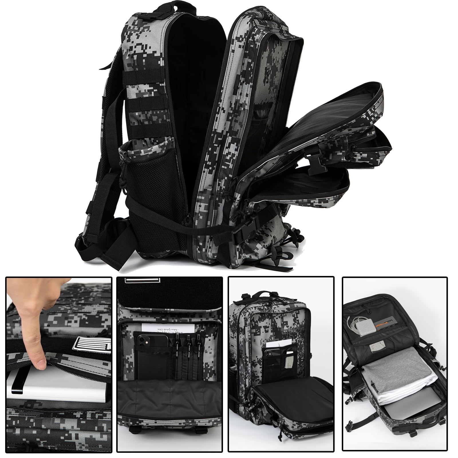 QT&QY 45L Outdoor Hiking Backpack for Men Molle Daypack 3 Day Gym Travel Rucksack with Bottle Holder