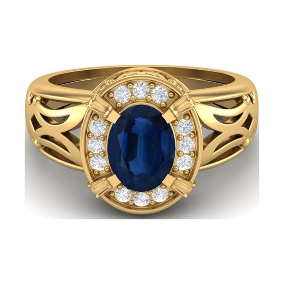 8x6mm Oval Blue Sapphire 925 Sterling Silver Gold Vermeil Filigree Celtic Women's Mother's Day Gift Ring