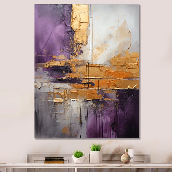 Designart "Gold Purple Fractal III" Modern Wall Decor
