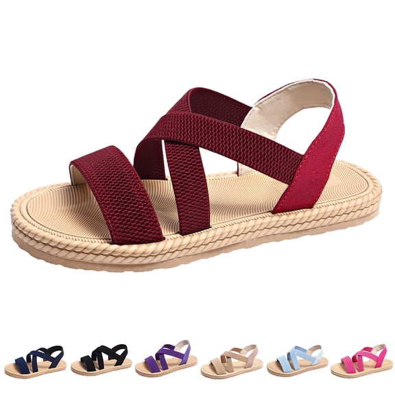 Modisza Women's Walking Sandals Slingback Elastic Band Wedge Sandal Open Toe Slip on Flat Summer Beach Shoes for Vacation size 6.5 Beige