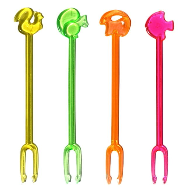 100 Pcs Piques à Fruits Créatives Assorties en Plastique Jetables Bâtonnets de Fruits