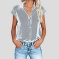 thumbnail image 2 of Stamzod Velvet Shirts for Women Fashion Solid Color Cap Sleeve Button Down Shirt Summer Blouses for Women Dressy Casual Gray S, 2 of 6