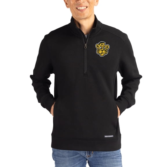 Men's-Cutter & Buck  Black Missouri Tigers Roam Eco Recycled Quarter-Zip Pullover
