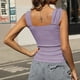 thumbnail image 4 of Camiseta sin mangas con cuello en V para mujer Camisas sin mangas de verano ajustadas de color puro con cordón fruncido, 4 of 6
