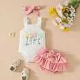 thumbnail image 2 of Zanarzt Girls Clothing Set Romper Baby Girl Clothes Cute Summer Outfits Short Sleeve Romper Adjustable Floral Overall Dress Headband 3PCS White,6-12 Months, 2 of 9